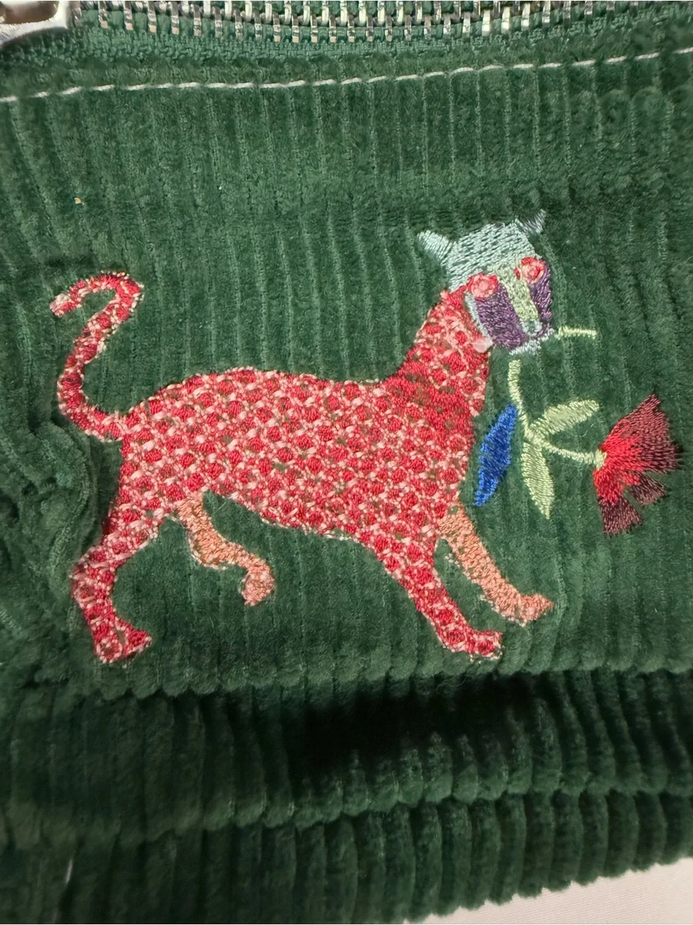 Urban Outfitters Corduroy Mini Backpack Embroidered Cat Celestial Green